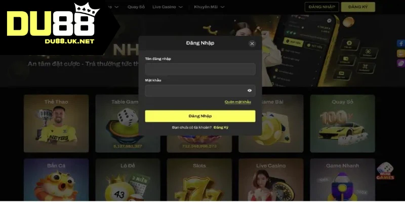 Biểu mẫu đăng nhập tài khoản trên nhà cái