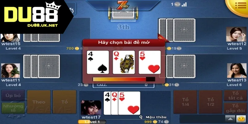 Các hành động trong game xì tố