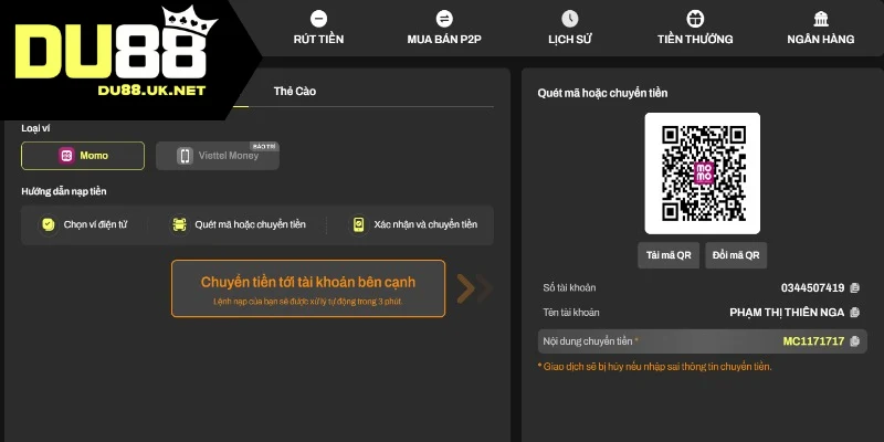 Chủ động quản lý giao dịch nạp tiền tại DU88